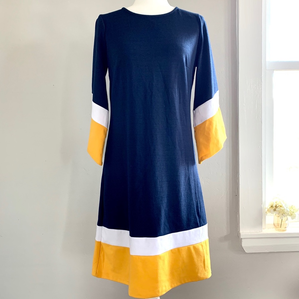 Long Sleeved Kim Rogers Dress Blue & Yellow